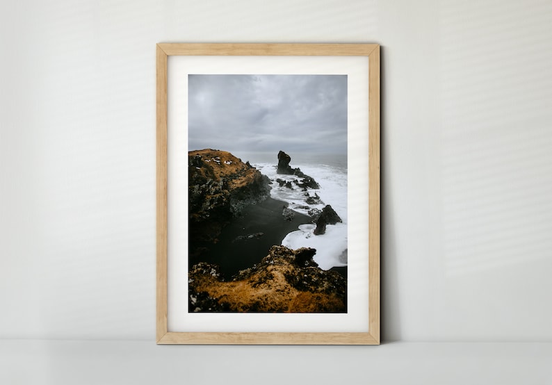 Black beach in Iceland poster, fine art print, canvas Djúpalónssandur image 1