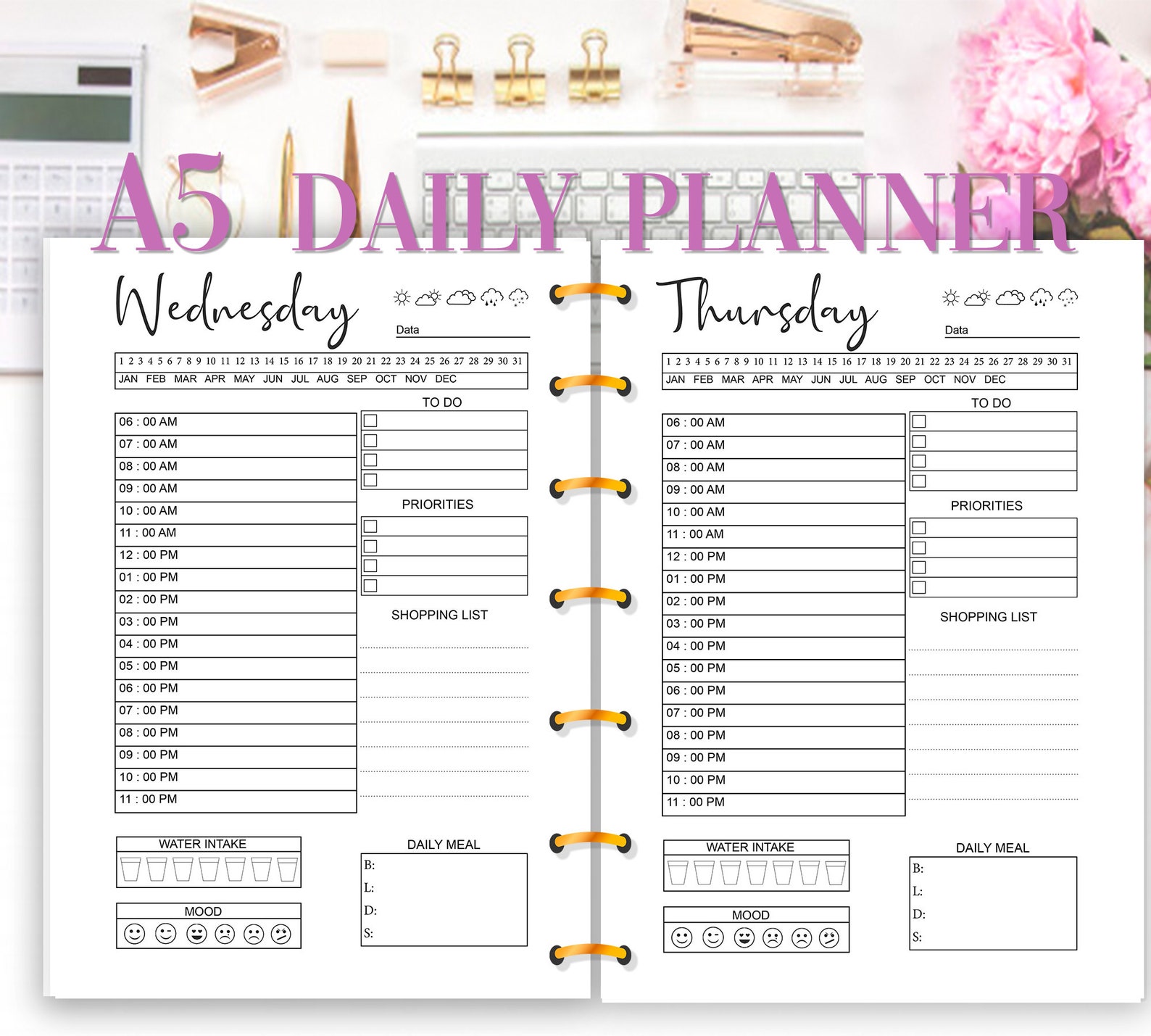 A5 Daily Planner Printable Planner Inserts Daily Schedule Etsy
