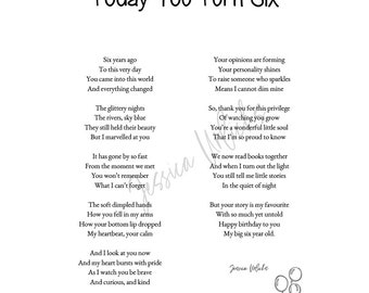 Today You Turn Six poem
