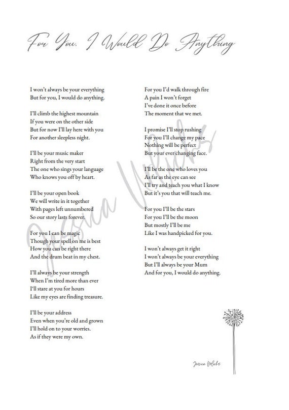For You, I Would Do Anything Poem - Etsy Finland