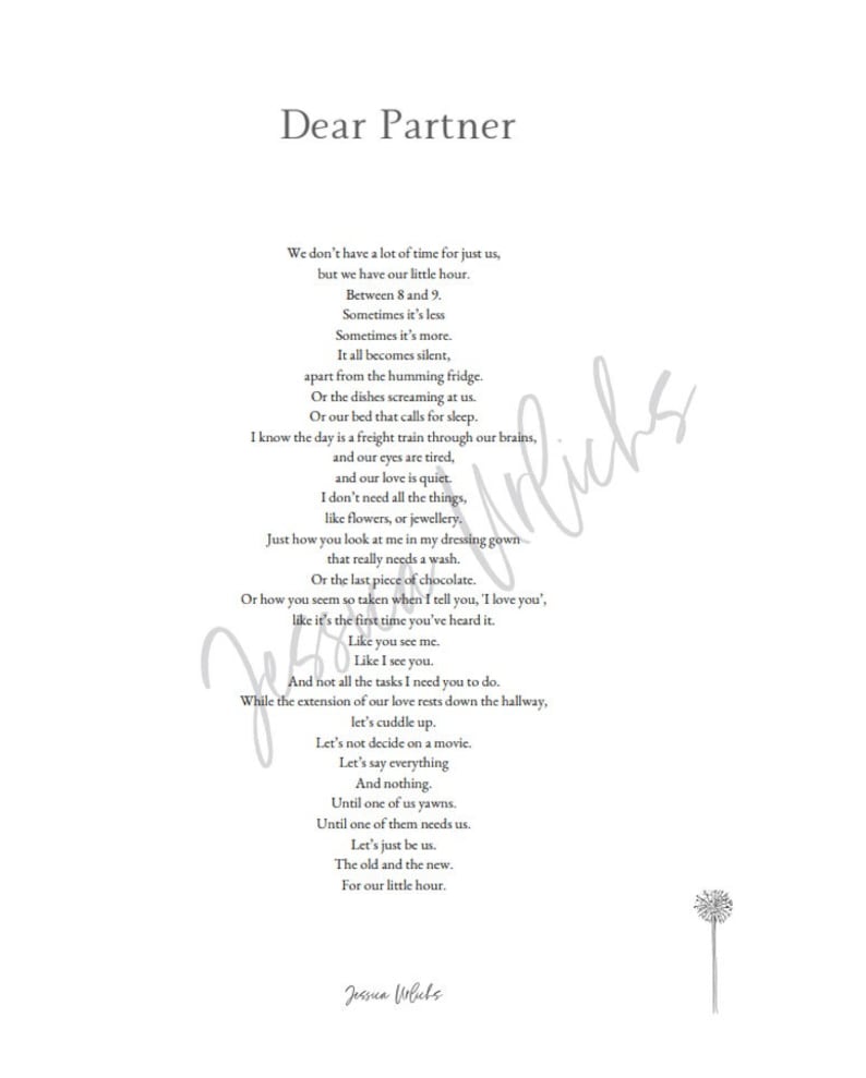 Dear Husband poem Our little Hour 'dear partner' version included image 2