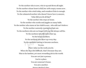 Not Just on Mother's Day (includes printable card)