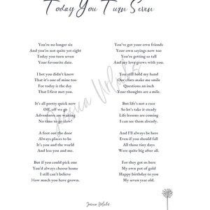 Gedicht Today You Turn Seven