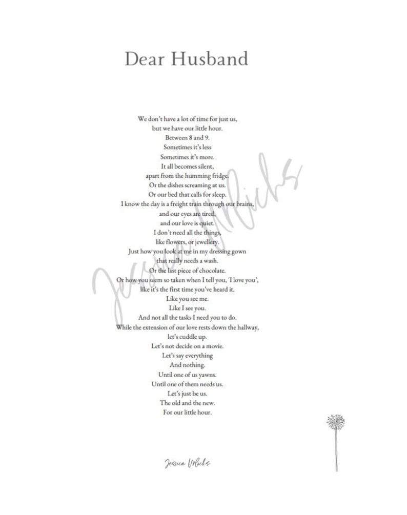 Dear Husband poem Our little Hour 'dear partner' version included image 1