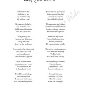 Puede incluir: Impresión en blanco con el texto "Today You Turn 8" y un poema. El poema está escrito en tinta negra y celebra el octavo cumpleaños de un niño. La firma del autor está en la parte inferior.