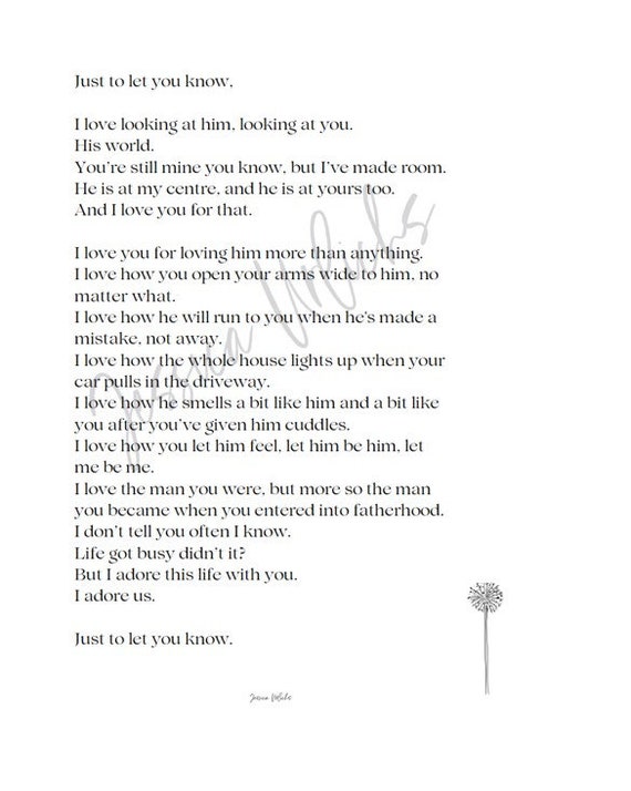 Just to Let You Know Poem 'him' Version Etsy