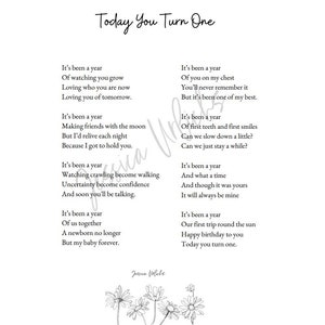 Today You Turn One (first birthday poem for subsequent babies)