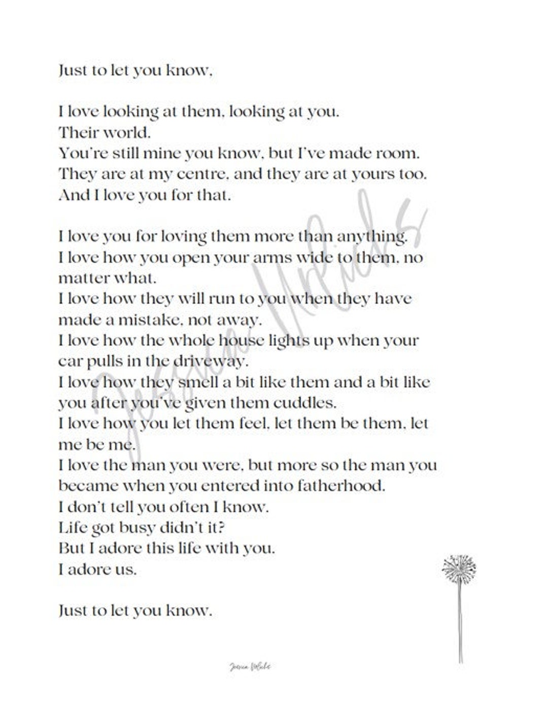 Just To Let You Know Poem For Your Partner More Than One Etsy