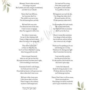 May include: A poem titled "A Mind Like Mine" written in black ink on a white background. The poem is about a child's perspective on life and their unique way of seeing the world. The poem is written in a conversational tone and includes personal reflections on feelings, experiences, and relationships.