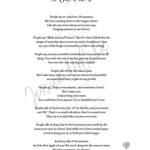18 Summers poem