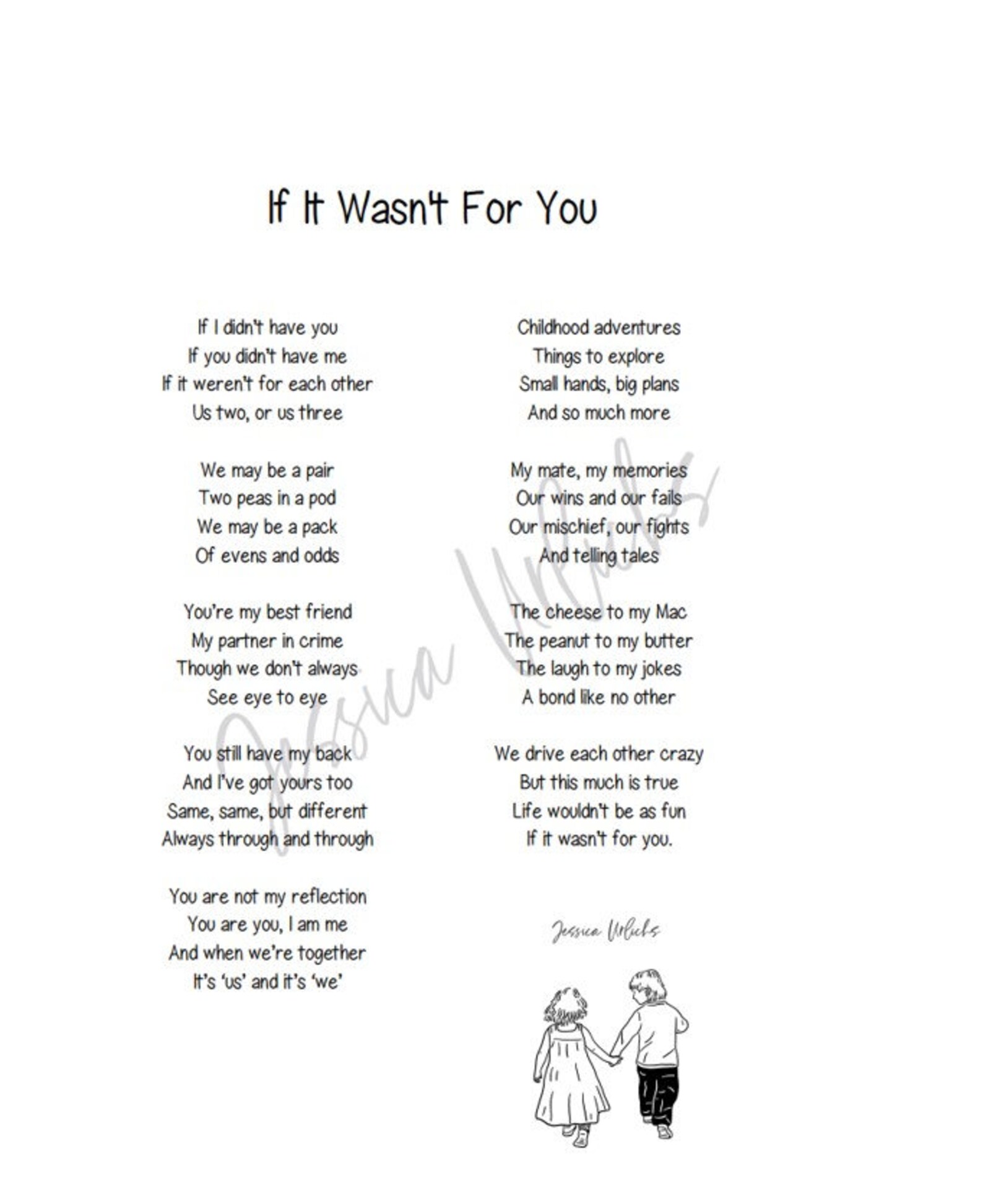 If It Weren't For You Finmar Lyrics If It Wasn't for You siblings Poem - Etsy