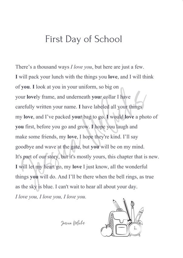 First Day of School Poem Etsy