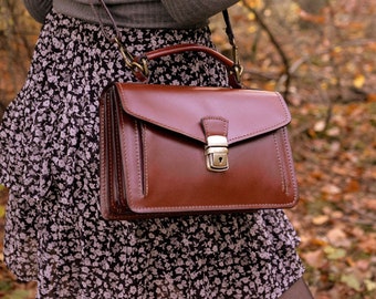 Satchel Bag "Cira", handmade, leather handbag ladies, genuine leather, shoulder bag, messenger bag with flap in leather brown