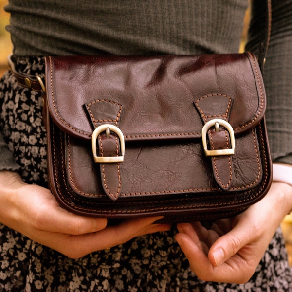 Sac à bandoulière en cuir à vie « Lora », fait main, sac à main en cuir dames, cuir véritable, sac sacoche, sac messager. Douleur moyenne