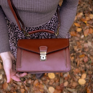 Leather shoulder bag Cira, handmade, women's leather handbag, real leather, satchel bag, messenger bag with flap in leather brown image 4