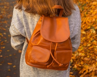 Leder Rucksack "Cheva" Lederrucksack Unikat, Cognac, Schwarz Echtleder Vintage Style Cityrucksack, Stadtrucksack, Handarbeit, Boho