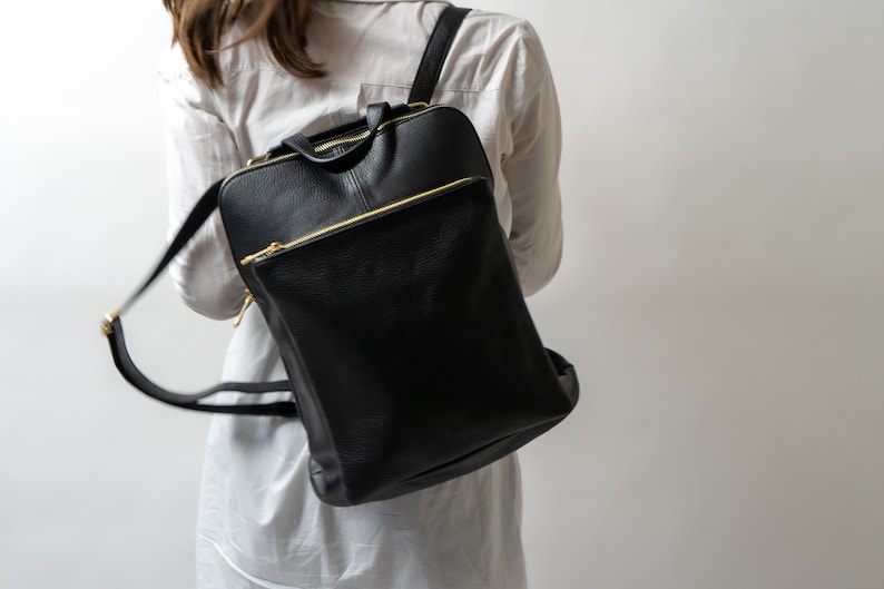 Genuine leather backpack unisex made of Italian leather, handmade in Europe, laptop backpack made of cowhide, everyday work backpack, handbag Black