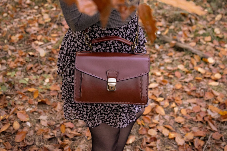 Leather shoulder bag Cira, handmade, women's leather handbag, real leather, satchel bag, messenger bag with flap in leather brown image 8