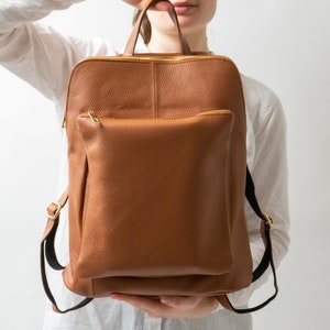 Genuine leather backpack unisex made of Italian leather, handmade in Europe, laptop backpack made of cowhide, everyday work backpack, handbag image 4