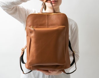 Leather Backpack Handmade Macbook Woman Bag Handbag Multi Compartments Unisex Convertible Bagpack Minimalist Tote Bag