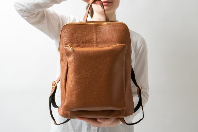 Genuine leather backpack unisex made of Italian leather, handmade in Europe, laptop backpack made of cowhide, everyday work backpack, handbag image 4
