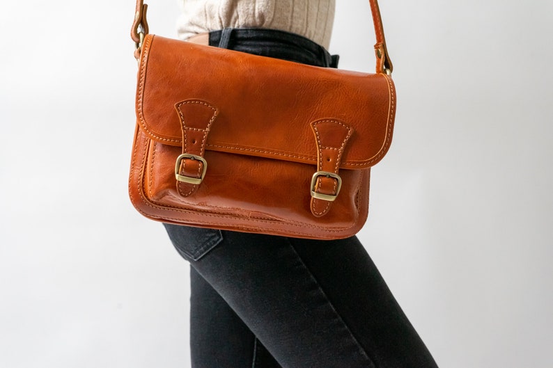 Vintage Leder Umhängetasche Ava , Handarbeit, Leder Handtasche Damen, Echtleder, minimalistische Tasche, Lederhandtasche Satchel Bag Bild 8