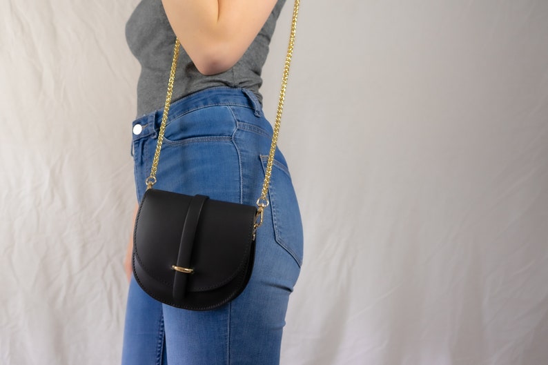 Shoulder bag in black, blue, cognac, yellow, brown, handmade, leather handbag, shoulder bag, saddle bag, satchel bag, chain image 5