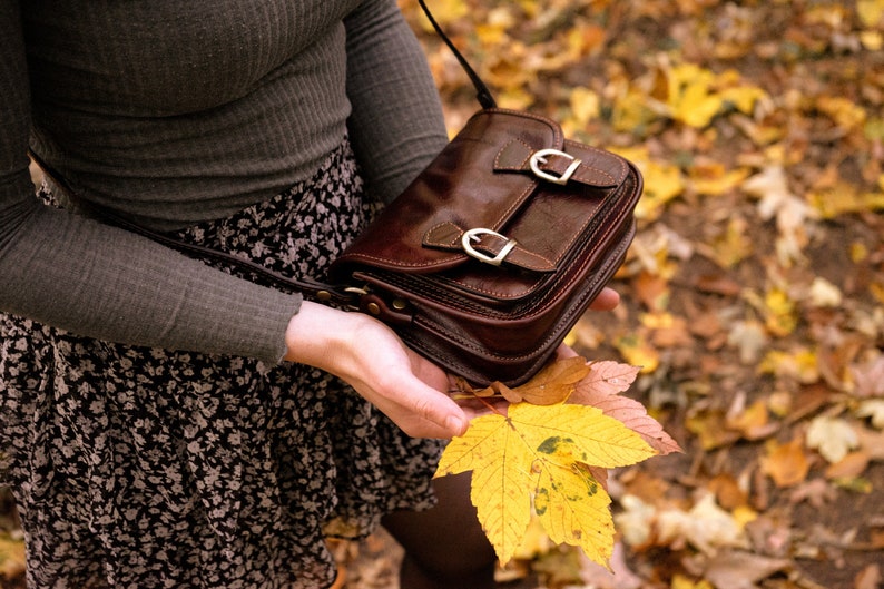 Shoulder bag made of sturdy leather Lora, handmade, leather handbag ladies, genuine leather, Satchel Bag, Messenger Bag. medium-sized, dark brown image 3