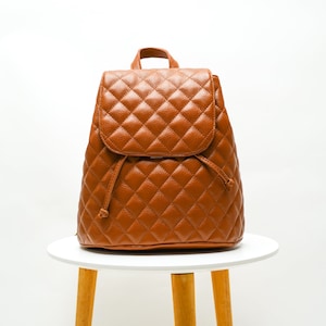 Quilted city backpack leather, handmade, ladies genuine leather backpack, handbag, many compartments, unisex, cute backpack