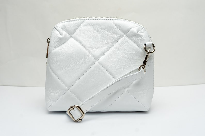 MELIA quilted shoulder bag, handmade, wedding, party, evening bag, clutch white blue silver, crossbody handbag handmade in genuine leather image 5