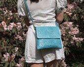BEGONIA Satchel Bag made of leather with ornaments in blue, wedding bag, medium-sized bag with flap and zipper, light blue leather