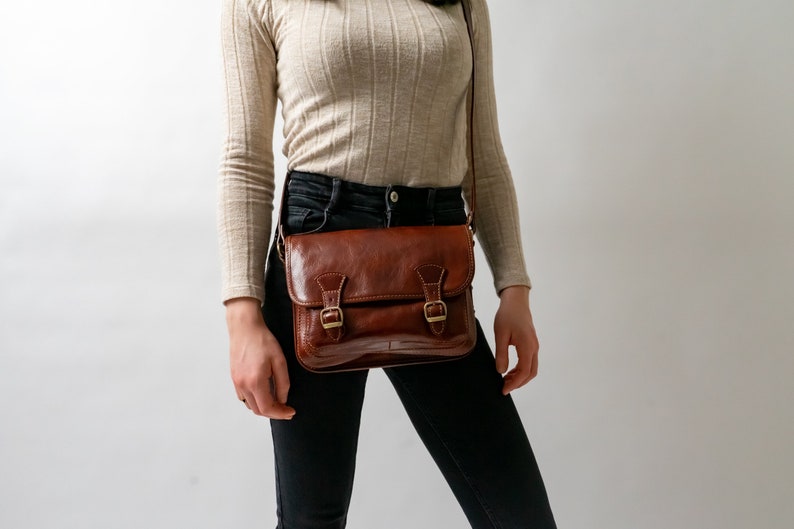 Leather handbag Ava, Lifetime Leather, handmade, leather handbag women, genuine leather, shoulder bag, satchel bag, vintage, boho, plain image 4