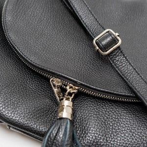 Shoulder bag tassel bag Ila made of genuine leather, flap bag, bag with zip flap, black, women's handbag, satchel bag image 9