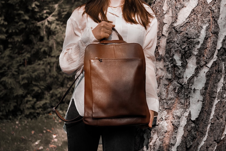 Genuine leather backpack unisex made of Italian leather, handmade in Europe, laptop backpack made of cowhide, everyday work backpack, handbag image 2