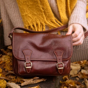 Vintage leather handbag Ava, Lifetime Leather, handmade, leather handbag women, genuine leather, shoulder bag, satchel bag Dunkelbraun