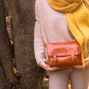 Vintage leather handbag Ava, Lifetime Leather, handmade, leather handbag women, genuine leather, shoulder bag, satchel bag Cognac