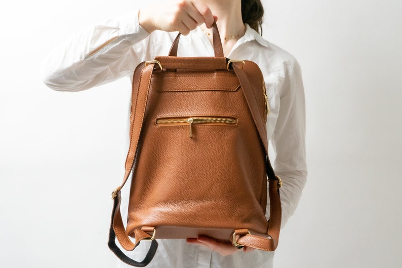 Genuine leather backpack unisex made of Italian leather, handmade in Europe, laptop backpack made of cowhide, everyday work backpack, handbag image 9