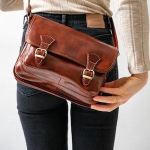 Vintage leather shoulder bag Ava, handmade, leather handbag women, genuine leather, minimalist bag, leather handbag satchel bag Dunkelbraun