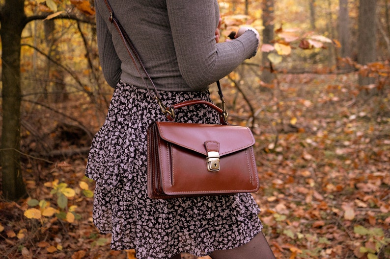 Leather shoulder bag Cira, handmade, women's leather handbag, real leather, satchel bag, messenger bag with flap in leather brown image 3