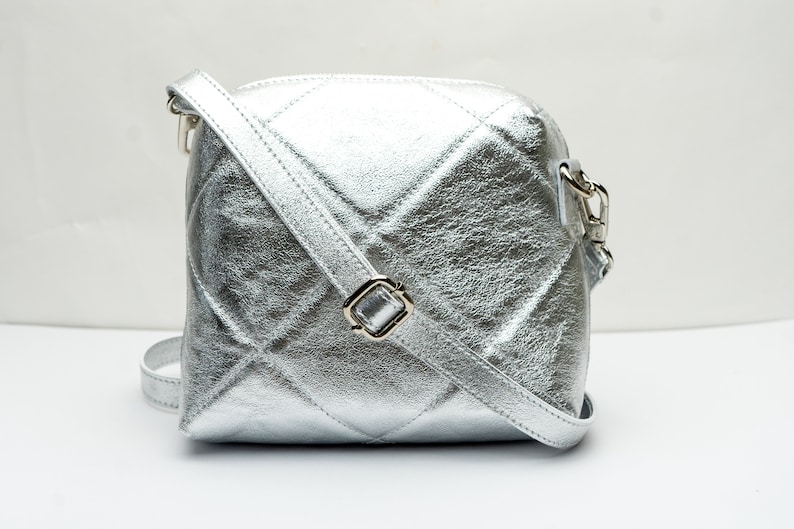 MELIA quilted shoulder bag, handmade, wedding, party, evening bag, clutch white blue silver, crossbody handbag handmade in genuine leather image 4