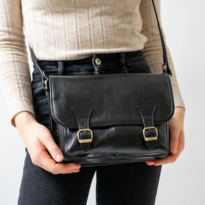 Vintage leather shoulder bag Ava, Handmade in Europe, women's handbag, genuine leather, minimalist bag, leather handbag satchel bag image 1