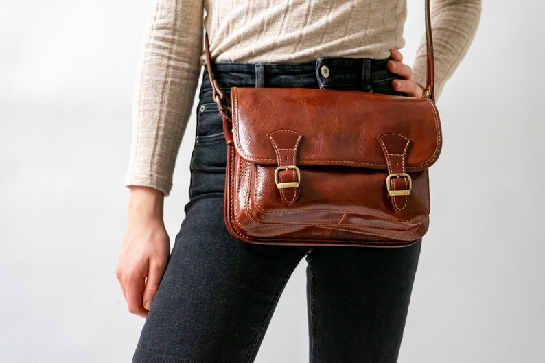 Vintage leather shoulder bag Ava, handmade, leather handbag women, genuine leather, minimalist bag, leather handbag satchel bag image 2