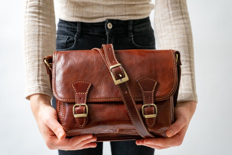 Vintage leather shoulder bag Ava, Handmade in Europe, women's handbag, genuine leather, minimalist bag, leather handbag satchel bag image 8