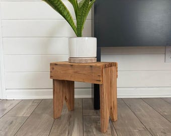 Small Wooden Stool | Plant Stand Farmhouse Accent Decor