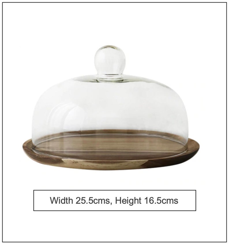 Cloche-cake Plate W/wood & Glass 3 Variants - Etsy
