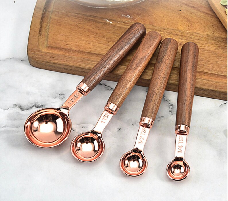 Copper Set of Four Measuring Spoons with Walnut Wood Handles Etsy
