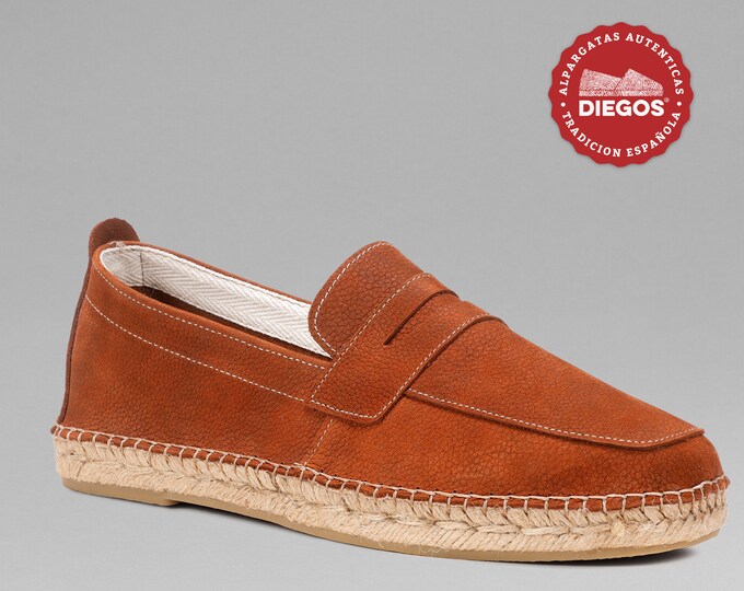 Leather shoe Hand-sewn in Rioja Mocasin for men DIEGOS Shoes\u00ae espadrilles with grain nobuck engraved leather Spain