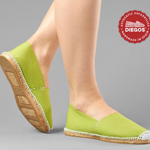 Flat espadrille green pistachio hand-stitched white in Rioja Espadrille for women. DIEGOS collection®, fresh and light summer footwear