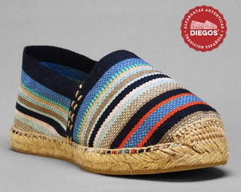 Blue striped espadrilles for men Hand-stitched in Rioja Spain Authentic Spanish espardenya, summer shoe DIEGOS