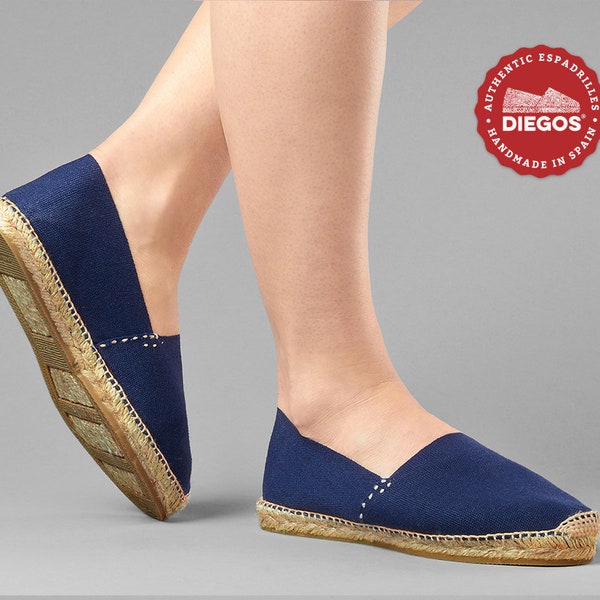 Hand-stitched navy blue flat espadrilles in Rioja, Spain Espadrille for women. DIEGOS collection®, fresh and light summer footwear